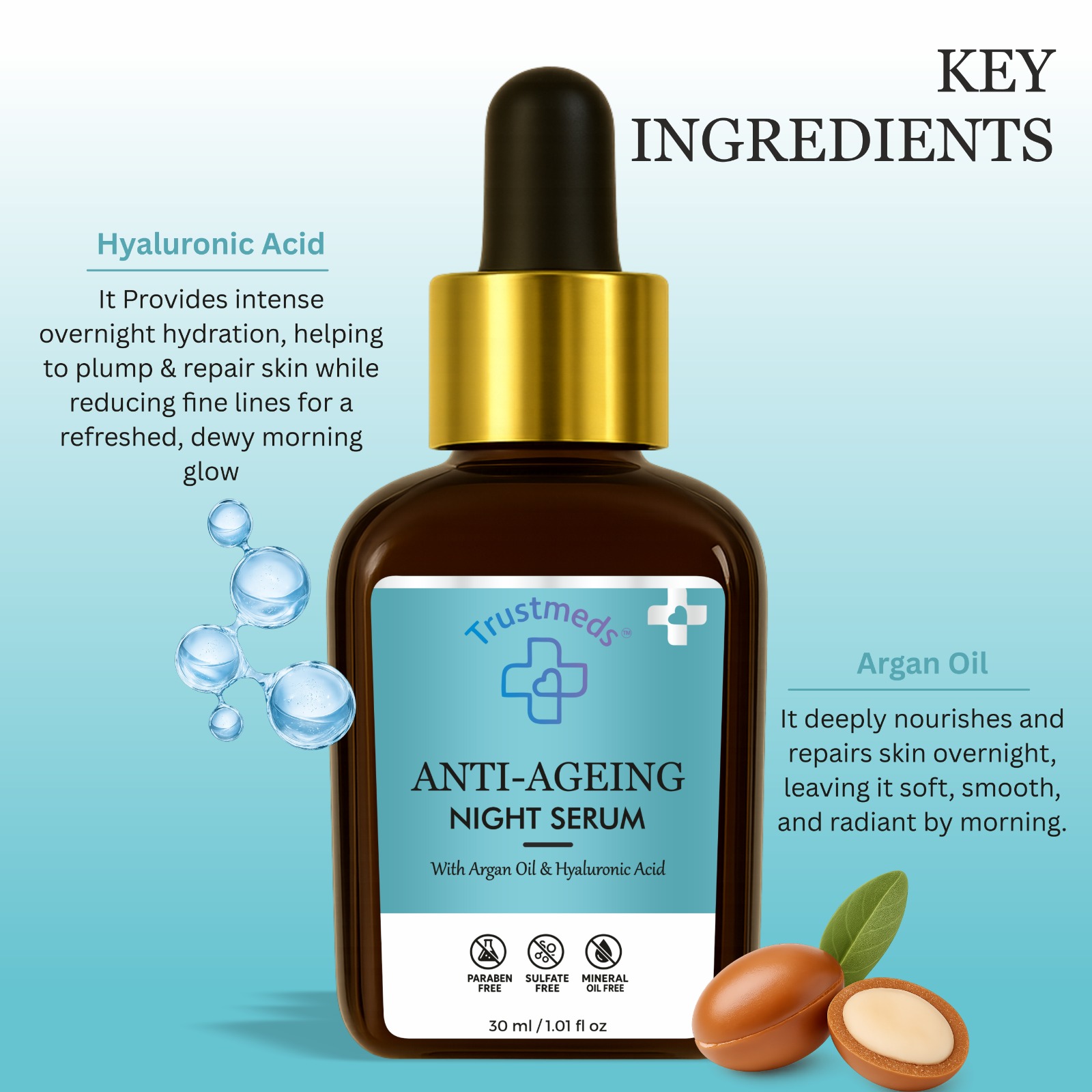 Trustmeds Anti-Ageing Night Serum with Argan Oil & Hyaluronic Acid view 4